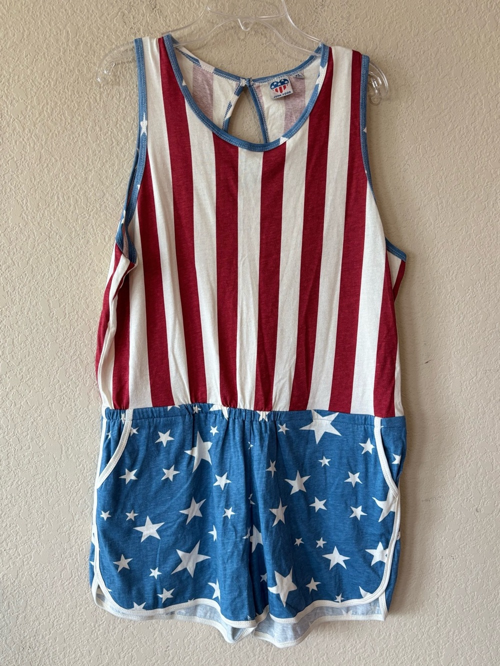 Junk Food Womens Stars & Stripes Romper Red White Blue Patriotic Size XL NWOT